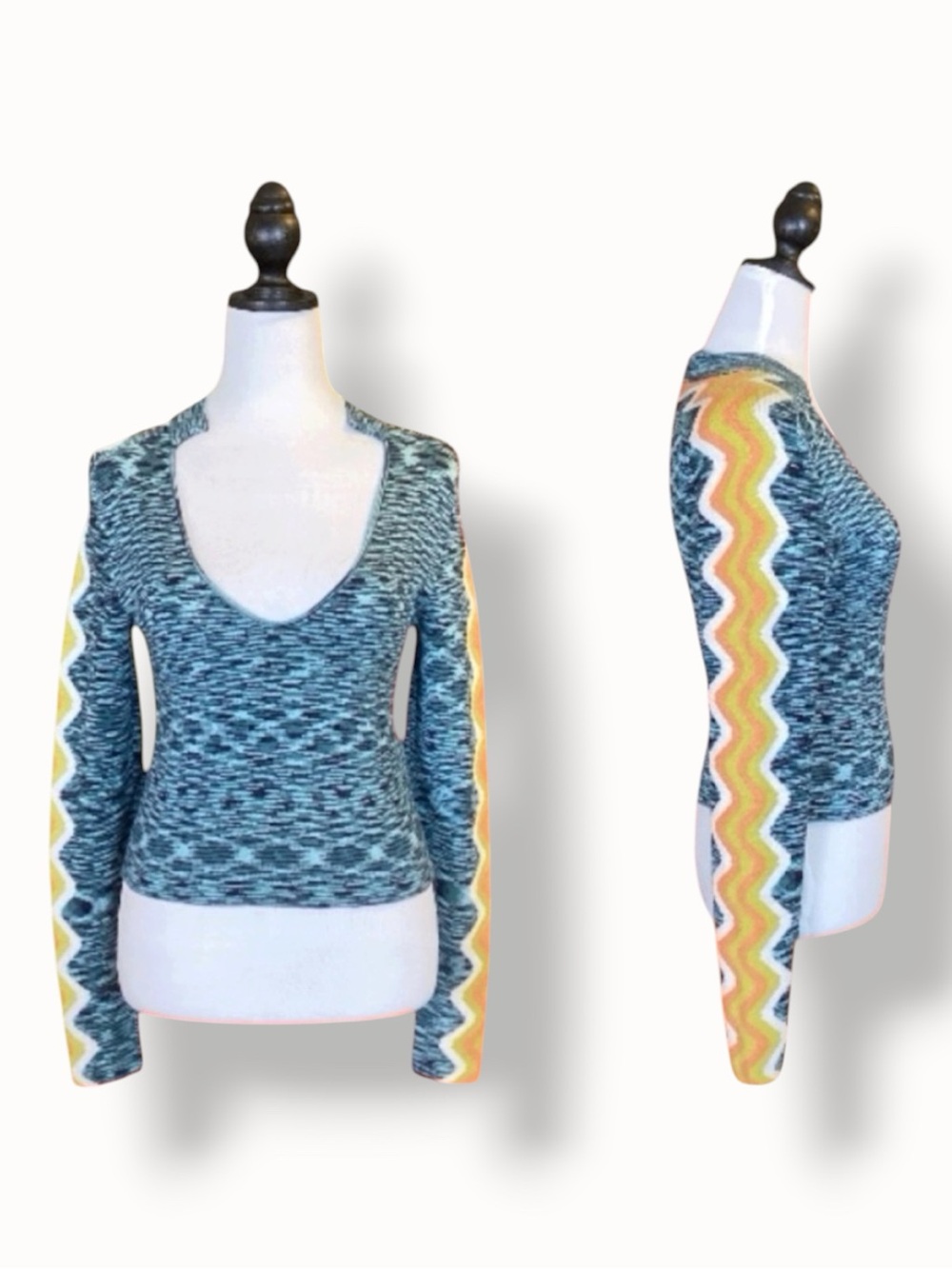 Urban Outfitters BDG Sweater Multicolor Blue Orange 70s Wavy Sleeve Retro Mod M